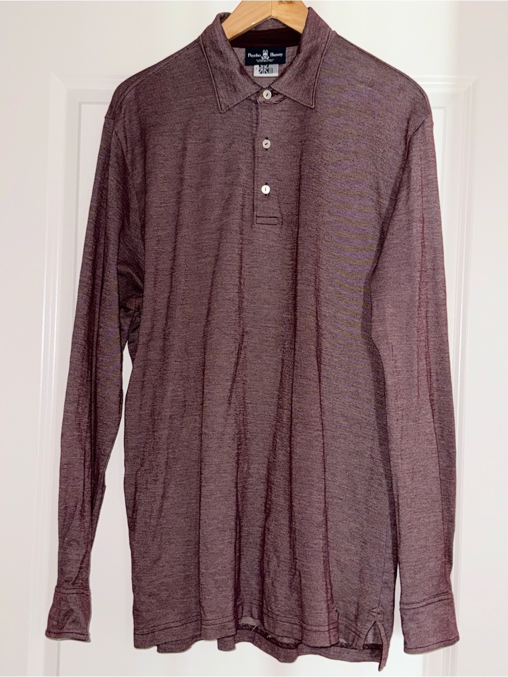 Psycho Bunny Heathered LSleeve Knit Polo Mens 7/XL Maroon 100% Pima Cotton Pique